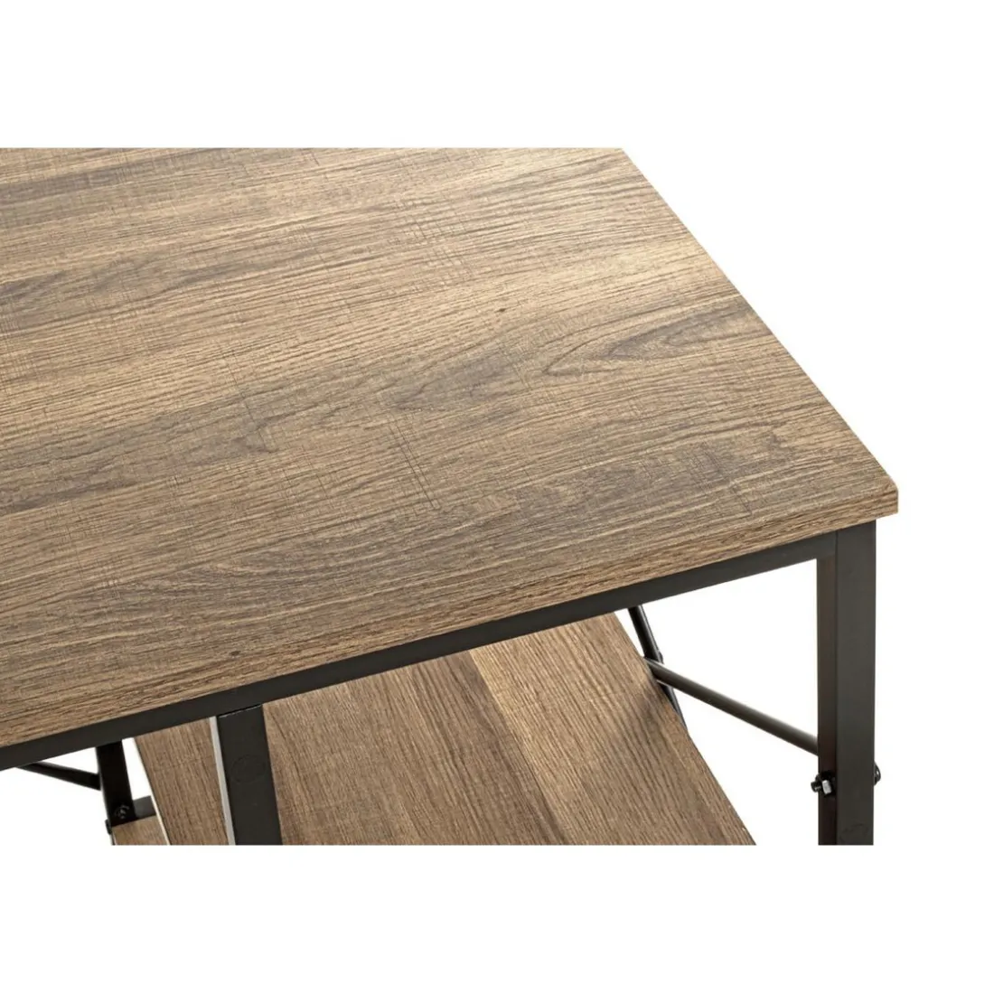 bureau métal laqué noir et chêne + rangements