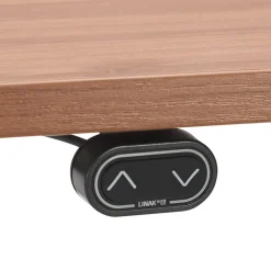 Bureau réglable en hauteur électrique 'TRONIK' blanc avec plateau en bois finition Noyer