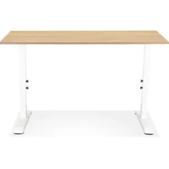 Bureau réglable en hauteur 'OSMOSE' en bois finition naturelle et métal blanc