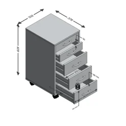 Caisson de bureau sur roulettes 5 tiroirs blanc ETICA