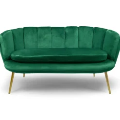 Canapé 2 places arrondi Brenda Velours Vert pieds Or