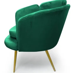 Canapé 2 places arrondi Brenda Velours Vert pieds Or