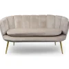 Canapé 2 places arrondi Brenda Velours Taupe pieds Or