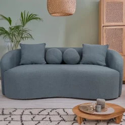 Canapé 3 places au design élégant et incurvé Alex Tissu bouclette Gris