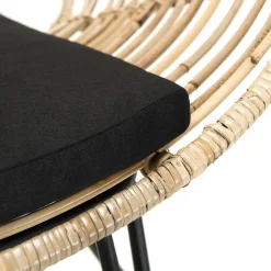 Canapé 2 Places CHLOE Rotin Naturel NEWPORT Coussin Noir Pieds Métal