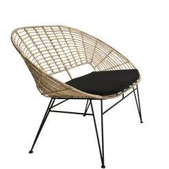 Canapé 2 Places CHLOE Rotin Naturel NEWPORT Coussin Noir Pieds Métal