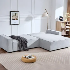 Canapé convertible cic-clac avec angle réversible Pikado Tissu effet lin Gris clair