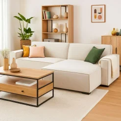 Canapé convertible cic-clac avec angle réversible Pikado Tissu effet lin Crème