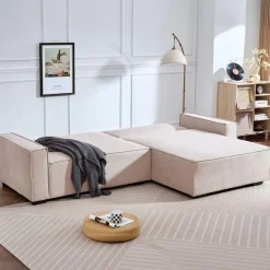 Canapé convertible cic-clac avec angle réversible Pikado Tissu effet lin Taupe clair