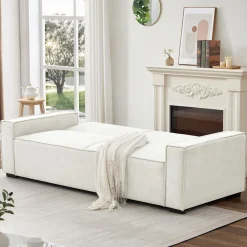 Canapé convertible clic-clac 3 places Pikado Tissu effet lin Crème