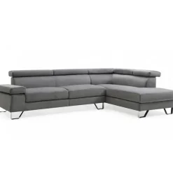 Canapé d'angle avec têtières relevables Velours Gris Foncé