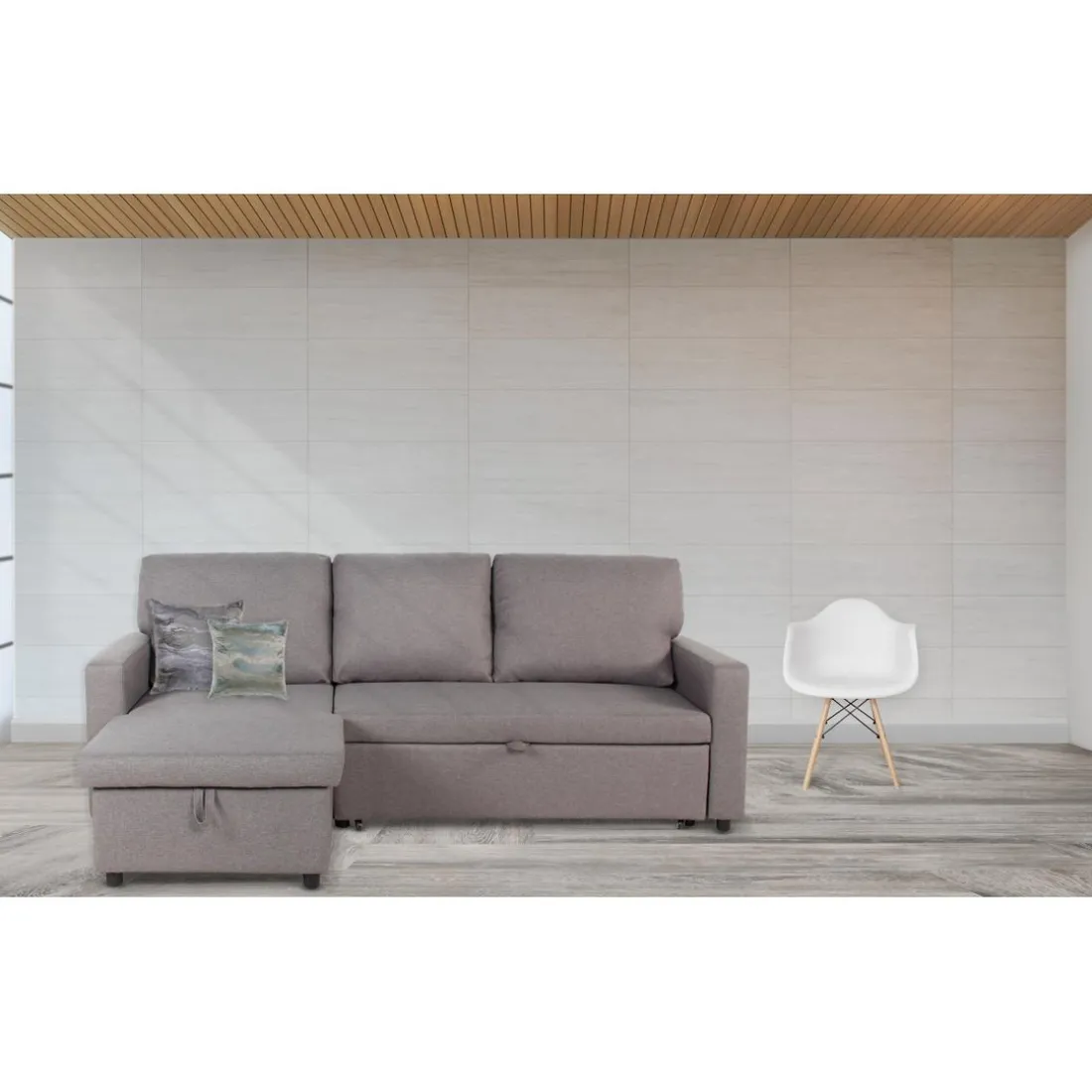 Canapé d'angle convertible BALEARES Tissu Gris clair