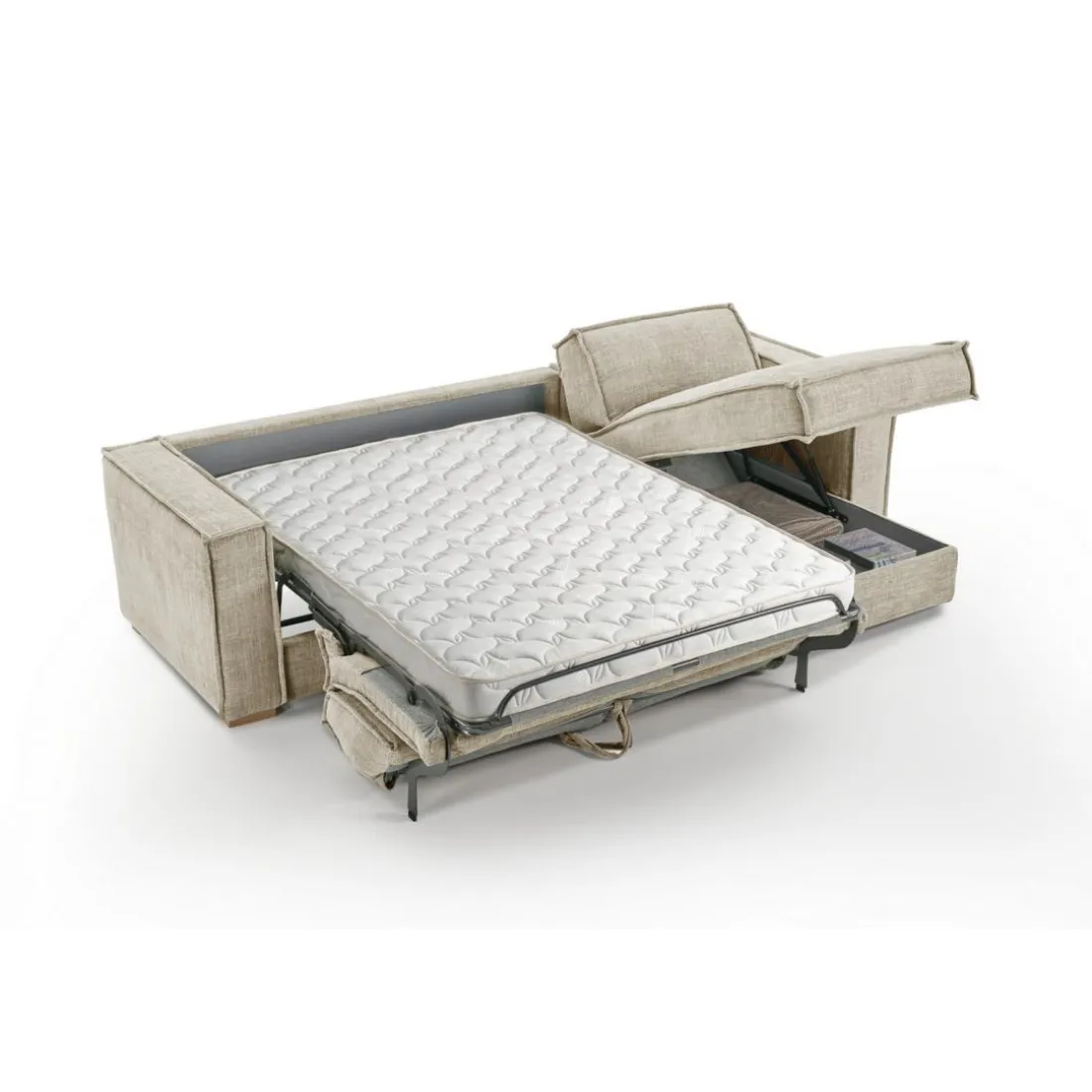 Canapé d'angle reversible Beige convertible express avec méridienne coffre ISABELLA Angle