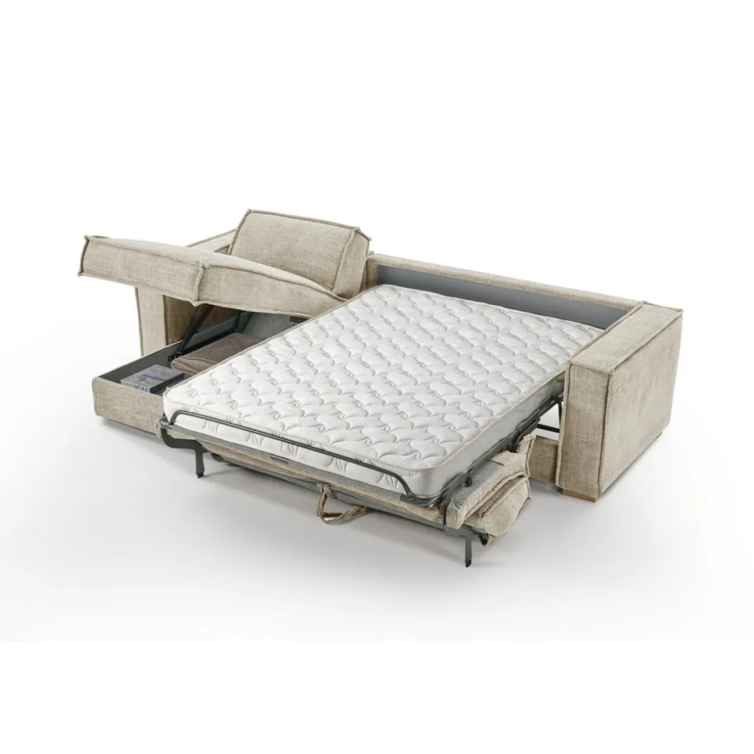 Canapé d'angle reversible Beige convertible express avec méridienne coffre ISABELLA Angle