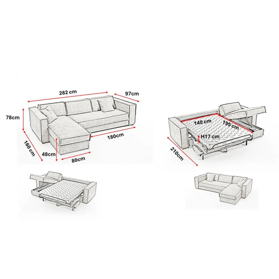 Canapé d'angle reversible Beige convertible express avec méridienne coffre ISABELLA Angle