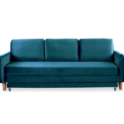 Canapé en Velours Bleu 3 Places Convertible BASICS