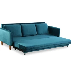 Canapé en Velours Bleu 3 Places Convertible BASICS