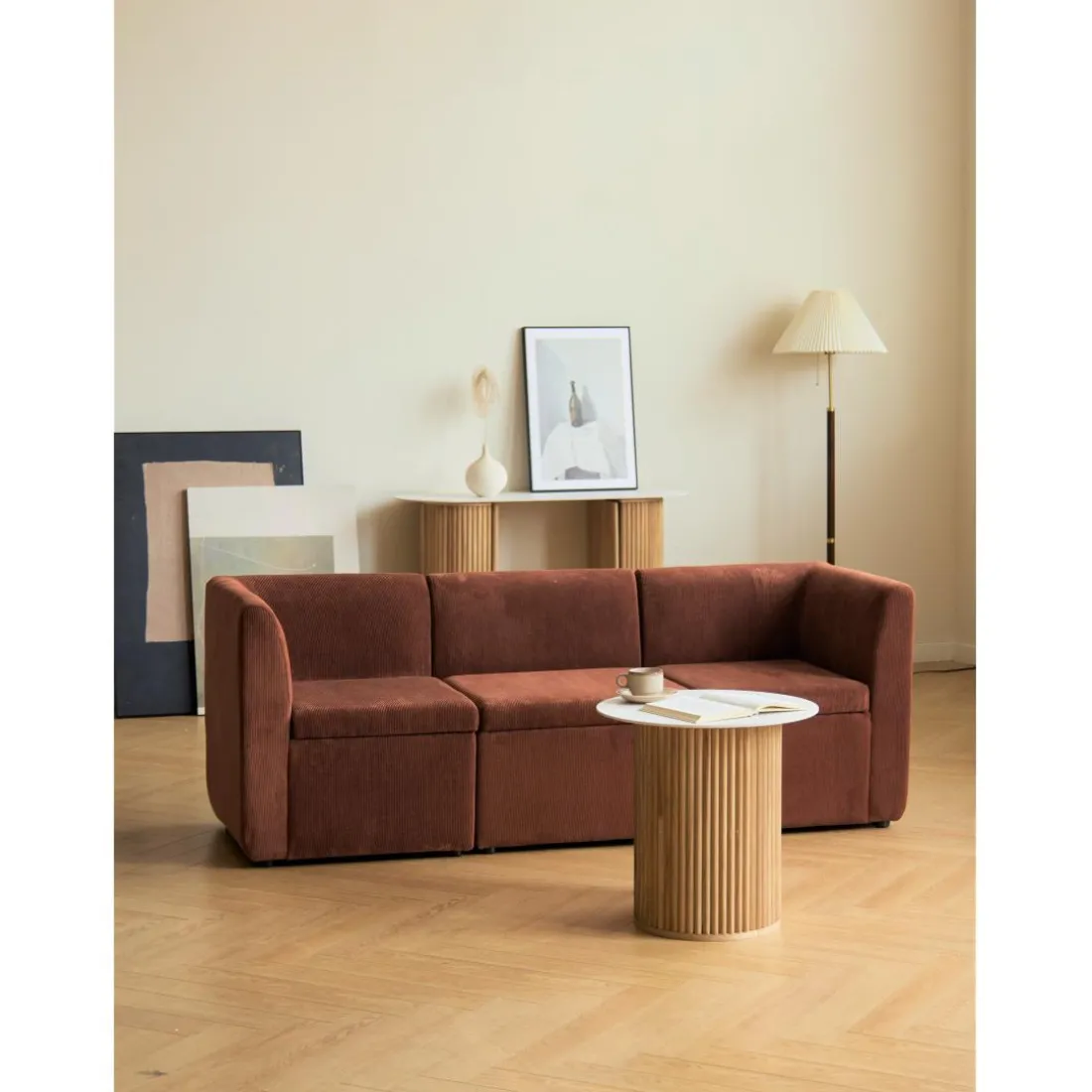 Canapé modulable VARDE design scandinave raffiné en velours côtelé avec mousse rouge