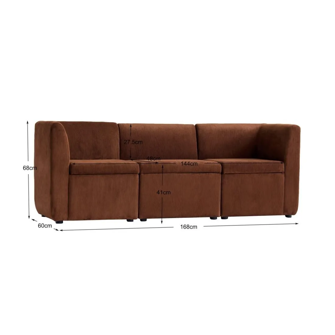 Canapé modulable VARDE design scandinave raffiné en velours côtelé avec mousse rouge