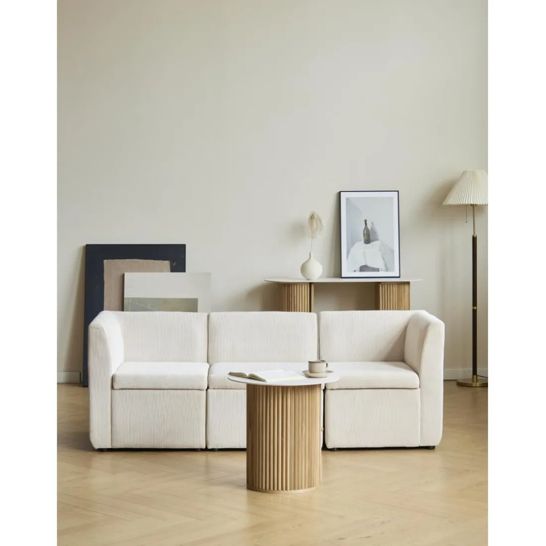 Canapé modulable VARDE design scandinave en velours côtelé avec mousse de densité supérie