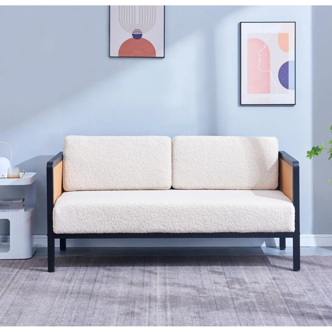 Canape 2/3 Places en Metal Cannage Blanc