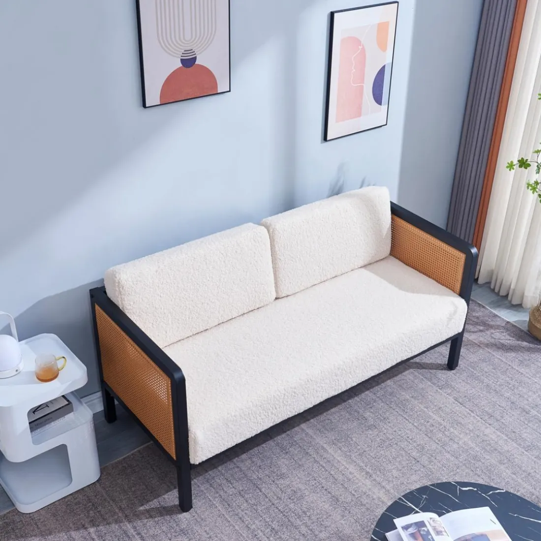 Canape 2/3 Places en Metal Cannage Blanc