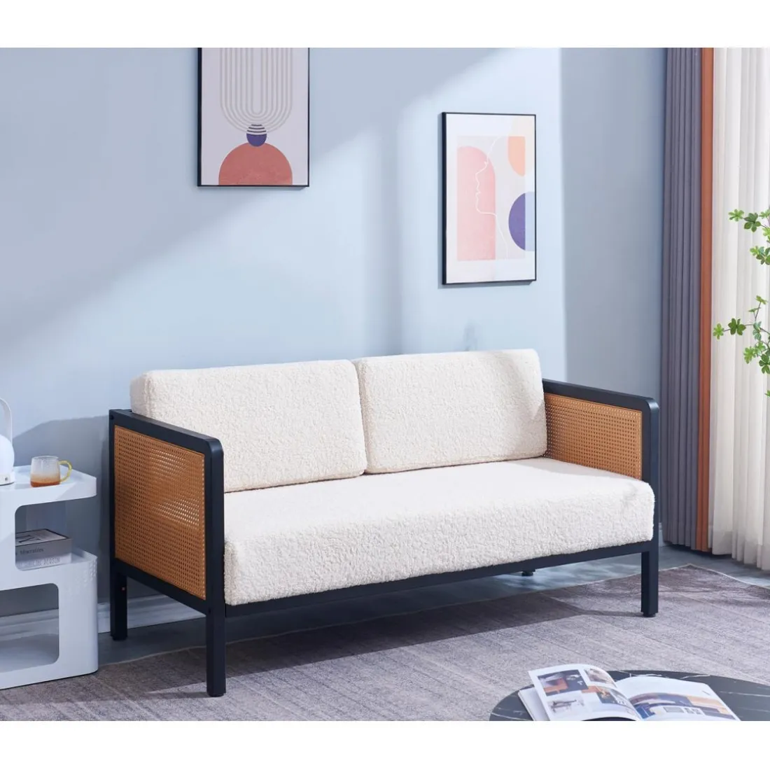 Canape 2/3 Places en Metal Cannage Blanc