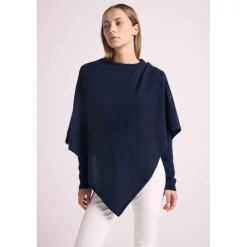 Cape poncho femme ZARINA en cachemire bleu marine