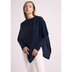 Cape poncho femme ZARINA en cachemire bleu marine