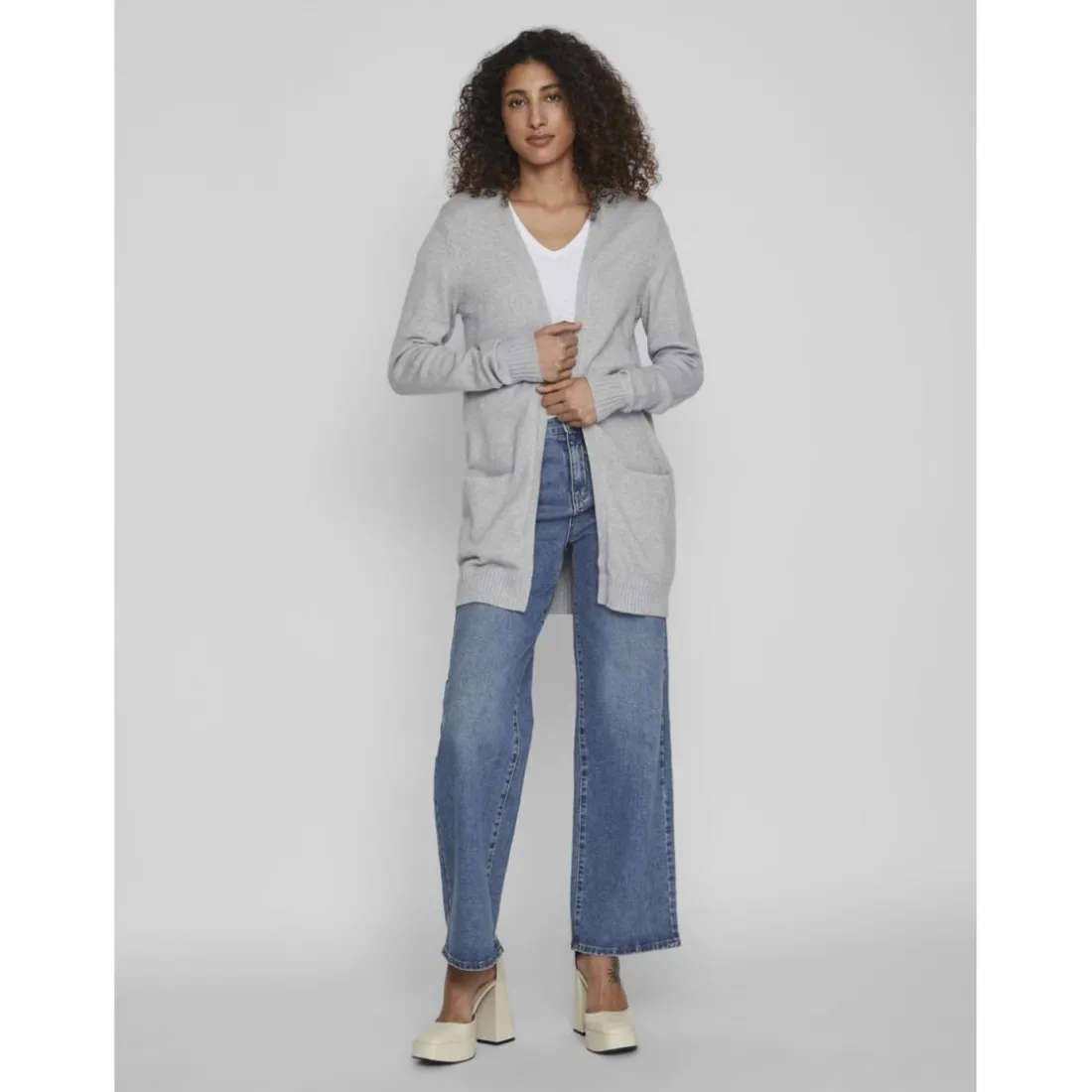 Cardigan col fendu gris en viscose Faye