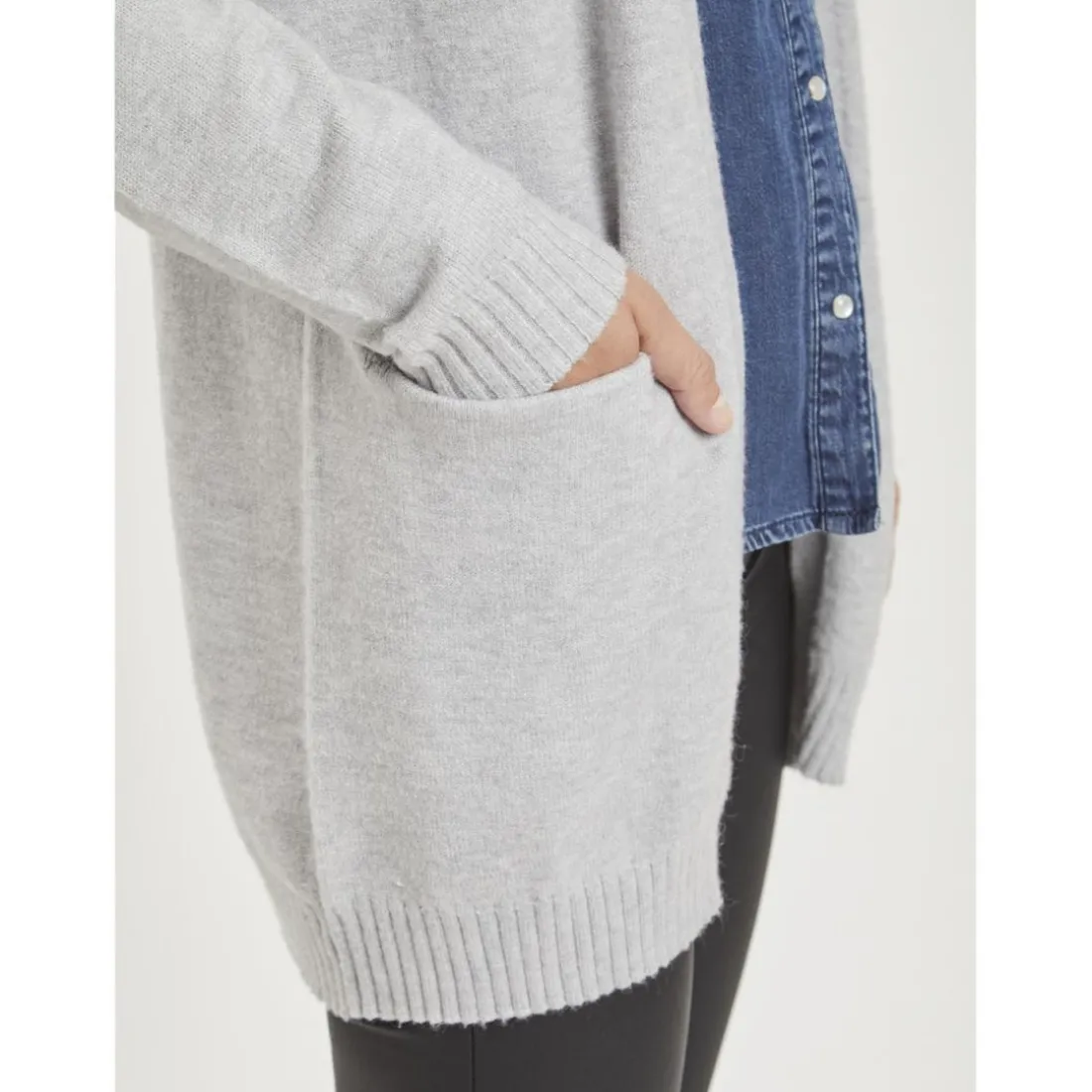 Cardigan col fendu gris en viscose Faye