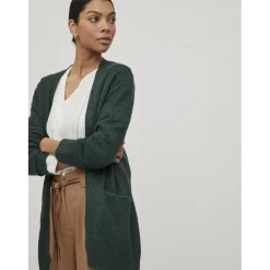 Cardigan col fendu vert en viscose Sloan
