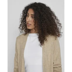 Cardigan col fendu poignets côtelés marron en viscose