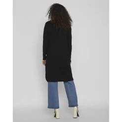 Cardigan col fendu poignets côtelés noir en viscose