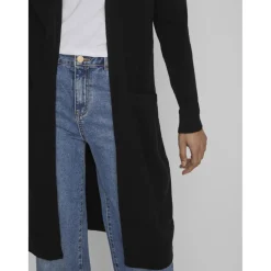 Cardigan col fendu poignets côtelés noir en viscose
