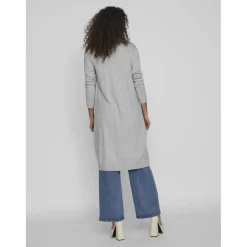 Cardigan col fendu poignets côtelés gris en viscose Ava