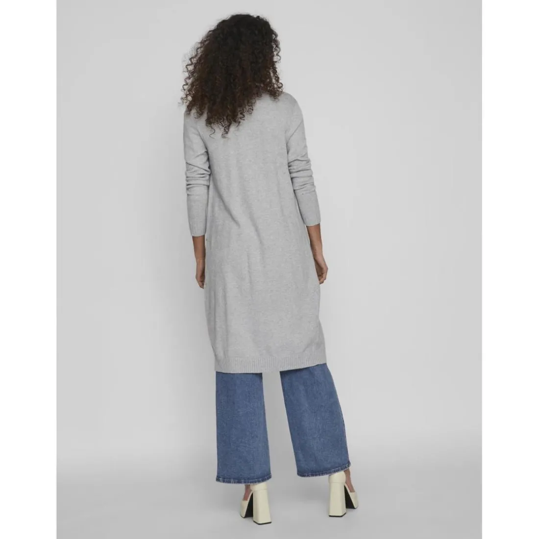 Cardigan col fendu poignets côtelés gris en viscose Ava