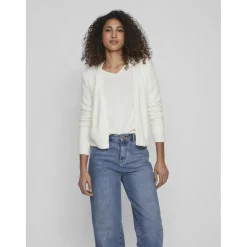 Cardigan en maille poignets côtelés col fendu blanc