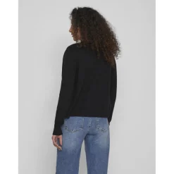 Cardigan en maille poignets côtelés col fendu noir