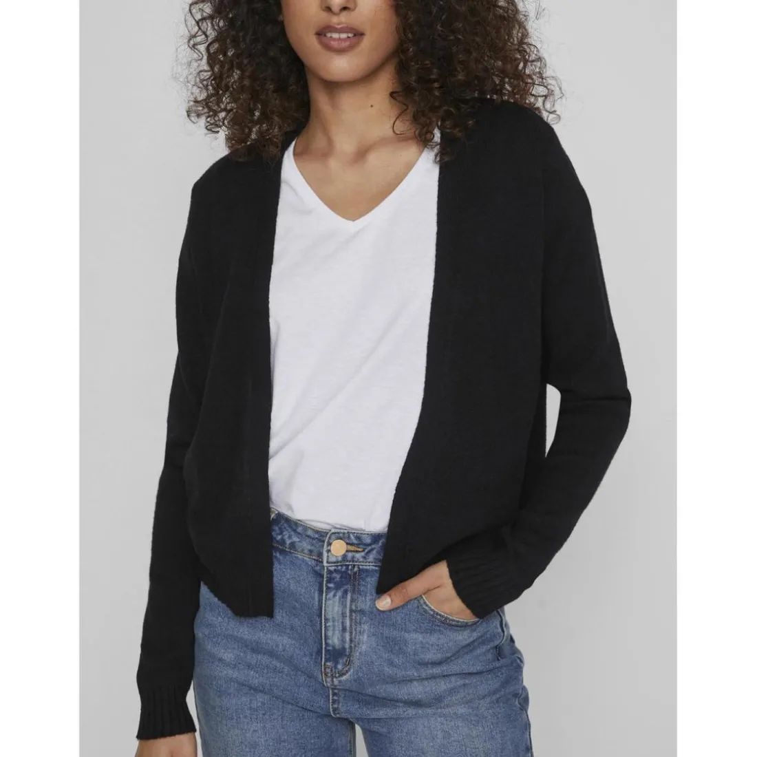 Cardigan en maille poignets côtelés col fendu noir