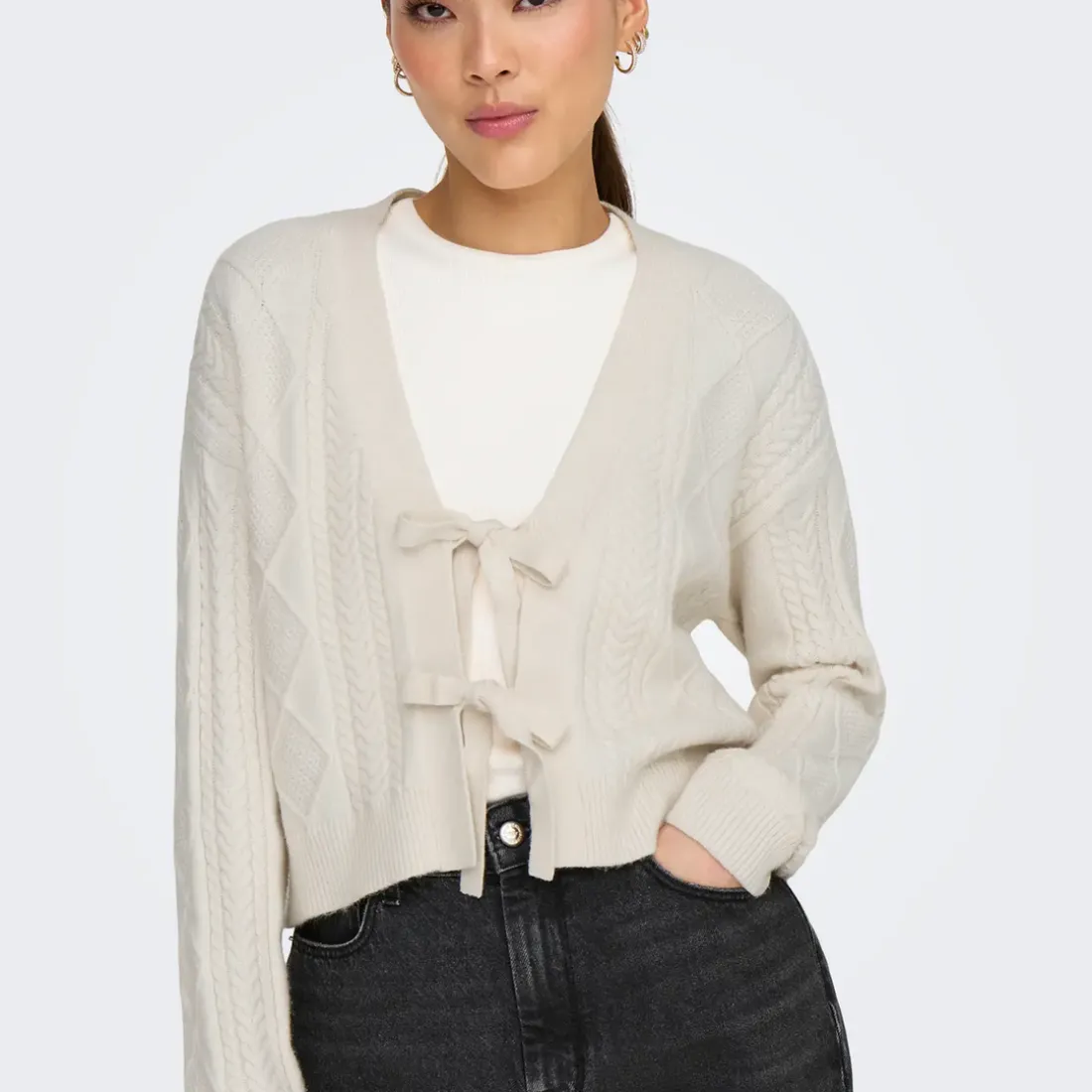 Cardigan Onlfias à noeud - Blanc cassé en viscose Eva