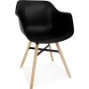 Chaise avec accoudoirs 'MELIS' noire avec pieds en métal et bois naturel