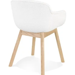 Chaise avec accoudoirs 'MOUTOU' en tissu mouton blanc et pieds en bois naturel
