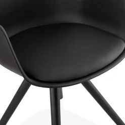 Chaise avec accoudoirs 'ZALIK' noire avec pieds en bois noir