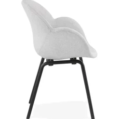 Chaise design avec accoudoirs 'SAMY' en tissu gris clair et pieds en bois noir