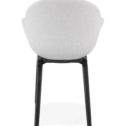 Chaise design avec accoudoirs 'SAMY' en tissu gris clair et pieds en bois noir