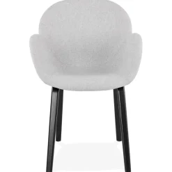 Chaise design avec accoudoirs 'SAMY' en tissu gris clair et pieds en bois noir