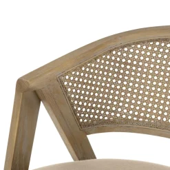Chaise en bois assise tissu couleur lin dossier rotin naturel PIERRE