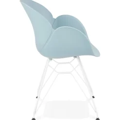 Chaise moderne 'FIDJI' bleue avec pieds en métal blanc