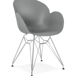 Chaise moderne 'UNAMI' grise en matière plastique avec pieds en métal chromé